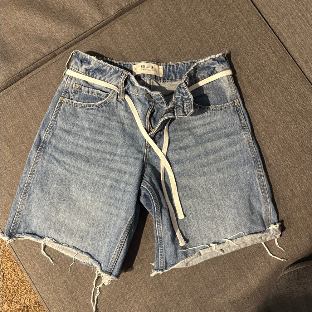 Hollister Light Blue Jean Shorts with White Tie